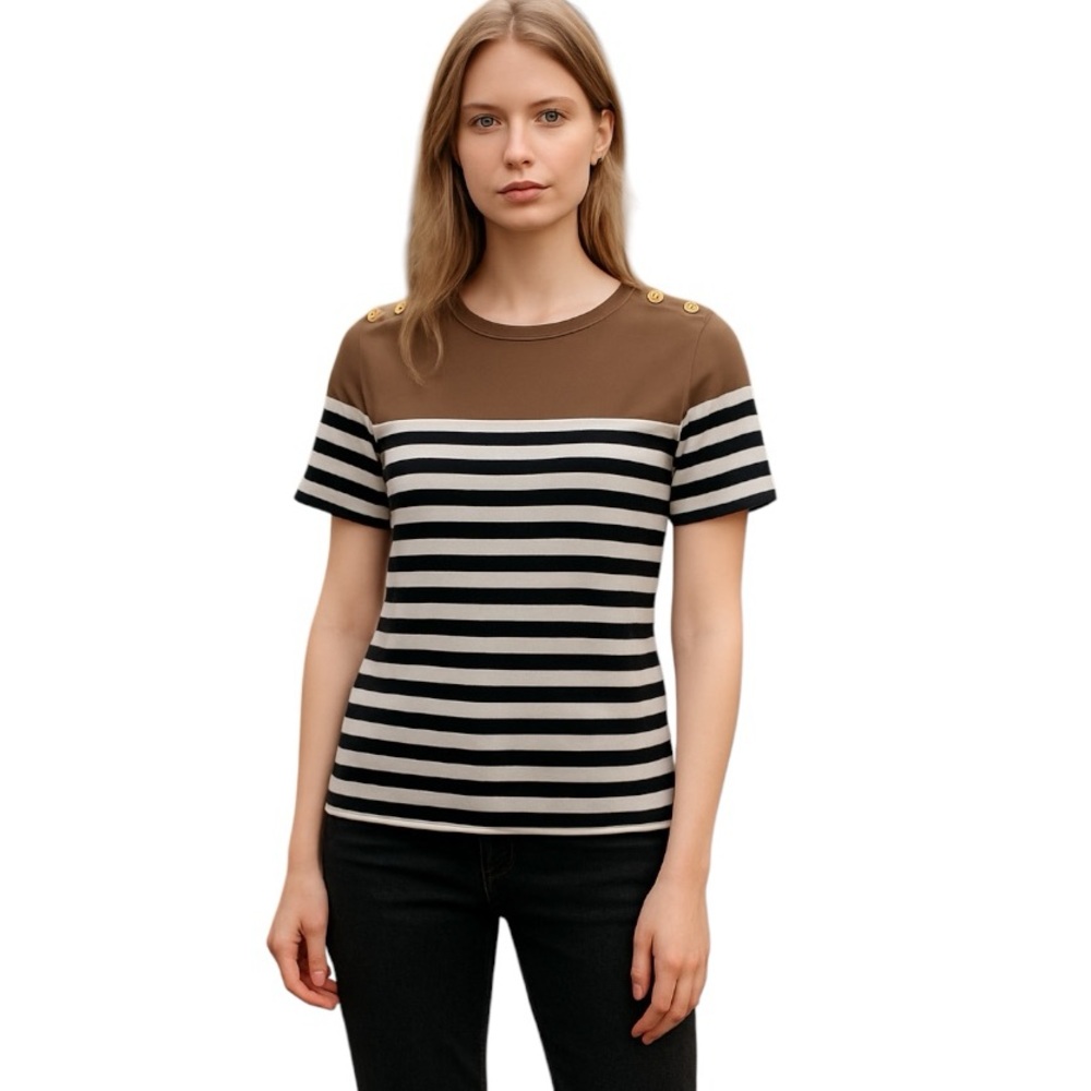 Karen Scott petite Striped Tight Knit Summer Coastal Sailor Shirt Small